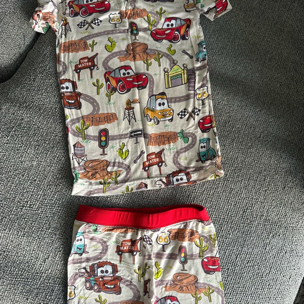 Little Sleepies Cars Print Pajama Set - Red and Cream